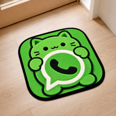 Cute WhatsApp Cat Logo Flat Rug | Kawaii Chat App Flat Rug | Green Kitty Floor Mat for Bedroom, Gaming Room & Cute Room Decor