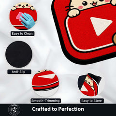 Cute YouTube Cat Logo Flat Rug | Kawaii Video Platform Flat Rug | Red Kitty Floor Mat for Bedroom, Gaming Room & Cute Room Decor