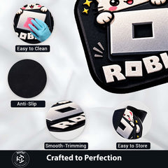 Cute Roblox Cat Logo Flat Rug | Kawaii Gaming Flat Rug | Roblox Inspired Kitty Floor Mat for Bedroom, Gaming Room & Gamer Room Decor