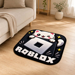 Cute Roblox Cat Logo Flat Rug | Kawaii Gaming Flat Rug | Roblox Inspired Kitty Floor Mat for Bedroom, Gaming Room & Gamer Room Decor