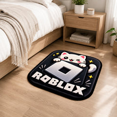 Cute Roblox Cat Logo Flat Rug | Kawaii Gaming Flat Rug | Roblox Inspired Kitty Floor Mat for Bedroom, Gaming Room & Gamer Room Decor
