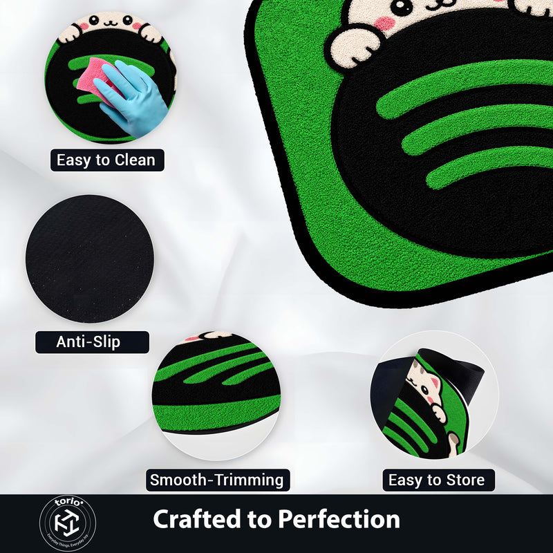 Cute Spotify Cat Logo Flat Rug | Kawaii Music Flat Rug | Spotify Inspired Kitty Floor Mat for Bedroom, Gaming Room & Music Lover Decor