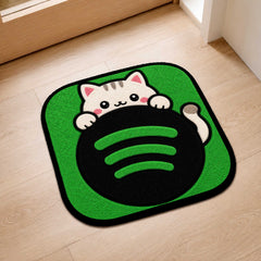 Cute Spotify Cat Logo Flat Rug | Kawaii Music Flat Rug | Spotify Inspired Kitty Floor Mat for Bedroom, Gaming Room & Music Lover Decor