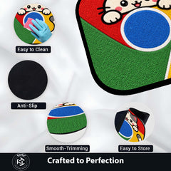 Cute Google Chrome Cat Logo Flat Rug | Kawaii Browser Flat Rug | Chrome Inspired Kitty Floor Mat for Bedroom, Gaming Room & Workspace Decor