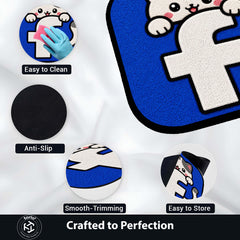 Cute Facebook Cat Logo Flat Rug | Kawaii Social Media Flat Rug | Facebook Inspired Kitty Floor Mat for Bedroom, Gaming Room & Workspace Decor