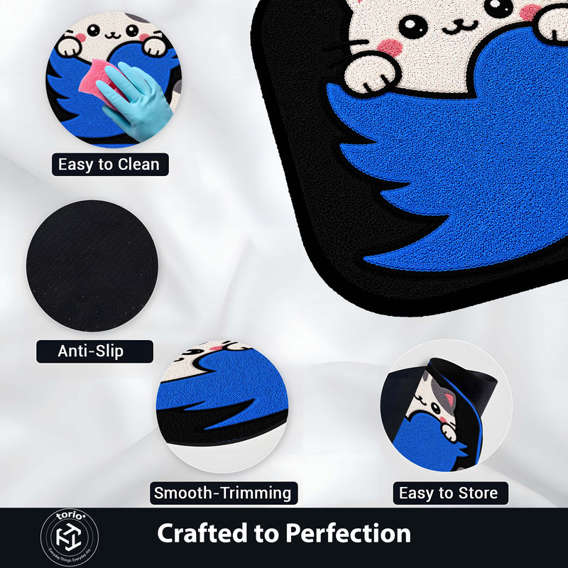 Cute Twitter Cat Logo Flat Rug | Kawaii Social Media Flat Rug | Twitter Inspired Kitty Floor Mat for Bedroom, Gaming Room & Workspace Decor