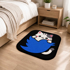 Cute Twitter Cat Logo Flat Rug | Kawaii Social Media Flat Rug | Twitter Inspired Kitty Floor Mat for Bedroom, Gaming Room & Workspace Decor