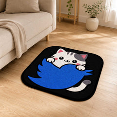 Cute Twitter Cat Logo Flat Rug | Kawaii Social Media Flat Rug | Twitter Inspired Kitty Floor Mat for Bedroom, Gaming Room & Workspace Decor