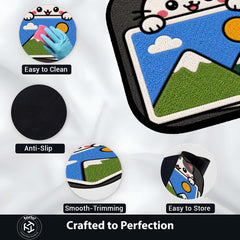 Cute Gallery Cat Flat Rug | Kawaii Photo Gallery Flat Rug | Image Gallery Inspired Kitty Floor Mat for Bedroom, Gaming Room & Creative Workspace Decor