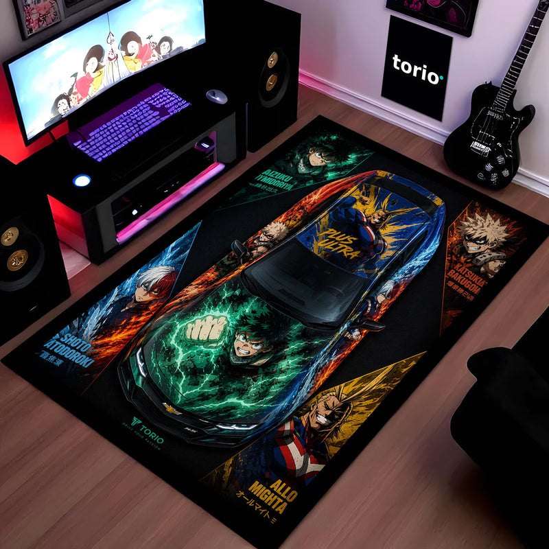 My Hero Academia Chevrolet Camaro Anime Area Rug | Deku Midoriya Hero Floor Mat | MHA Gaming Rug for Bedroom, Gaming Room, Anime Setup & Otaku Decor