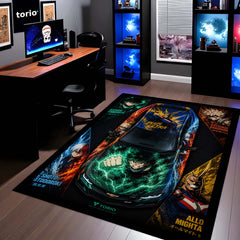 My Hero Academia Chevrolet Camaro Anime Area Rug | Deku Midoriya Hero Floor Mat | MHA Gaming Rug for Bedroom, Gaming Room, Anime Setup & Otaku Decor