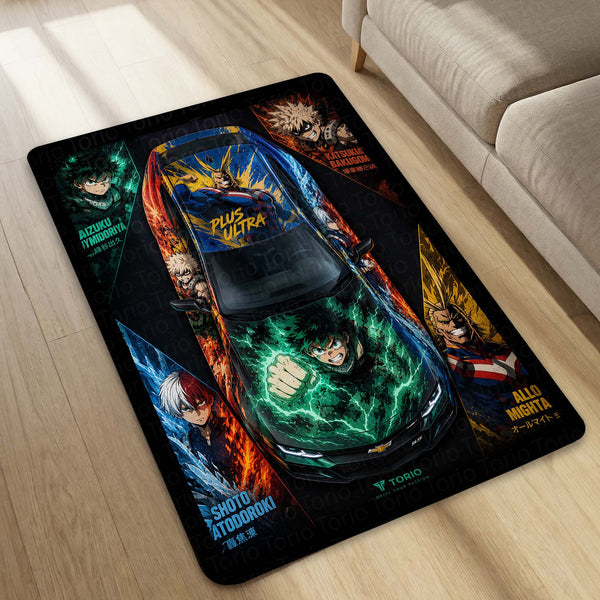 My Hero Academia Chevrolet Camaro Anime Area Rug | Deku Midoriya Hero Floor Mat | MHA Gaming Rug for Bedroom, Gaming Room, Anime Setup & Otaku Decor