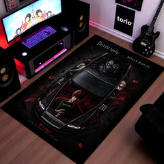 Death Note Rolls-Royce Ghost Anime Area Rug | Light Yagami & Ryuk Floor Mat | Dark Anime Gaming Rug for Bedroom, Gaming Room, Otaku Setup & Gothic Decor