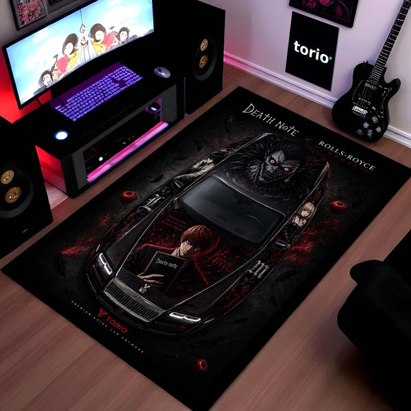 Death Note Rolls-Royce Ghost Anime Area Rug | Light Yagami & Ryuk Floor Mat | Dark Anime Gaming Rug for Bedroom, Gaming Room, Otaku Setup & Gothic Decor