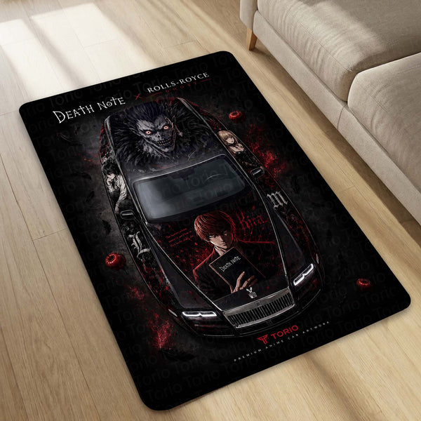 Death Note Rolls-Royce Ghost Anime Area Rug | Light Yagami & Ryuk Floor Mat | Dark Anime Gaming Rug for Bedroom, Gaming Room, Otaku Setup & Gothic Decor