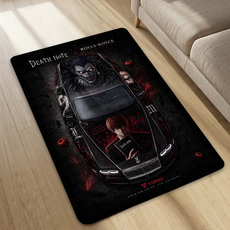 Death Note Rolls-Royce Ghost Anime Area Rug | Light Yagami & Ryuk Floor Mat | Dark Anime Gaming Rug for Bedroom, Gaming Room, Otaku Setup & Gothic Decor