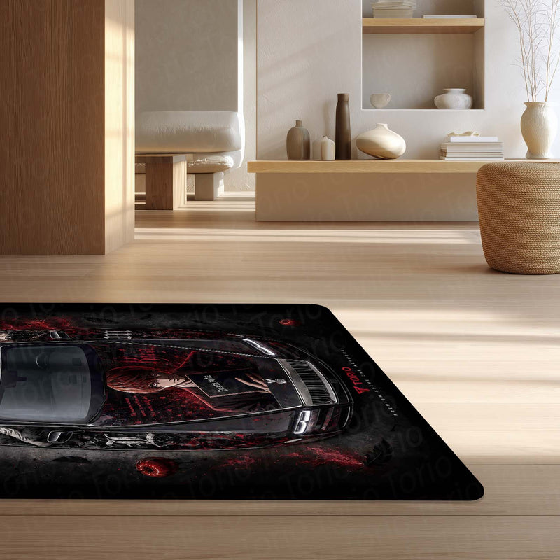 Death Note Rolls-Royce Ghost Anime Area Rug | Light Yagami & Ryuk Floor Mat | Dark Anime Gaming Rug for Bedroom, Gaming Room, Otaku Setup & Gothic Decor