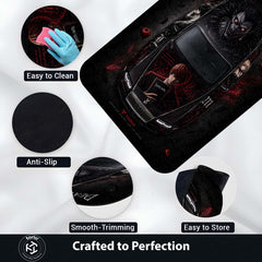 Death Note Rolls-Royce Ghost Anime Area Rug | Light Yagami & Ryuk Floor Mat | Dark Anime Gaming Rug for Bedroom, Gaming Room, Otaku Setup & Gothic Decor