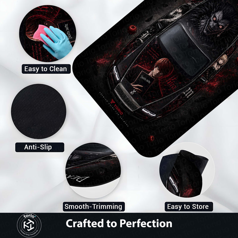 Death Note Rolls-Royce Ghost Anime Area Rug | Light Yagami & Ryuk Floor Mat | Dark Anime Gaming Rug for Bedroom, Gaming Room, Otaku Setup & Gothic Decor