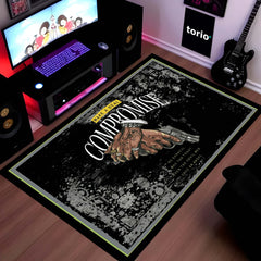 No Compromise Hustle Quote Area Rug (3 mm Thick) | Motivational Street Art Floor Carpet for Modern Room Decor