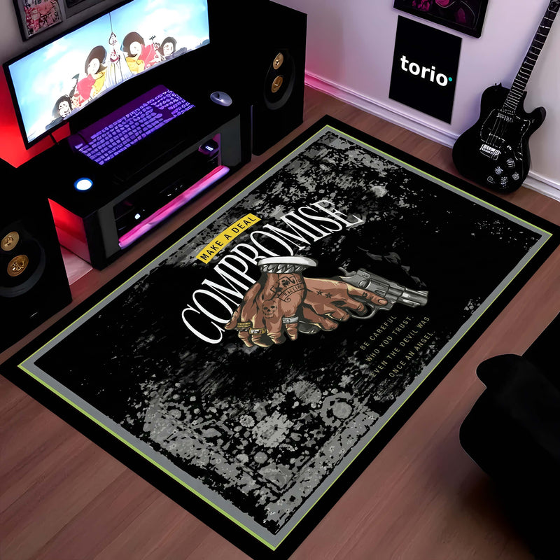 No Compromise Hustle Quote Area Rug (3 mm Thick) | Motivational Street Art Floor Carpet for Modern Room Decor