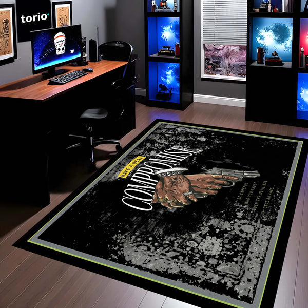 No Compromise Hustle Quote Area Rug (3 mm Thick) | Motivational Street Art Floor Carpet for Modern Room Decor