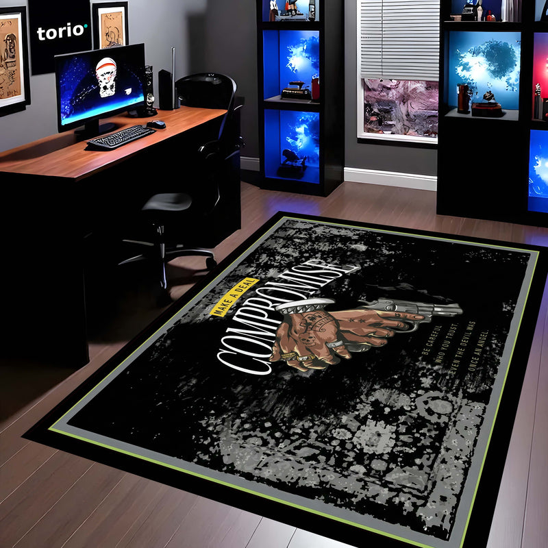 No Compromise Hustle Quote Area Rug (3 mm Thick) | Motivational Street Art Floor Carpet for Modern Room Decor