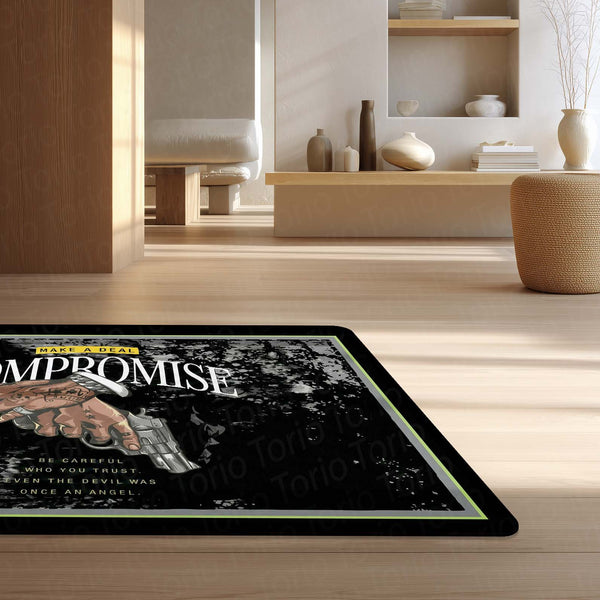 No Compromise Hustle Quote Area Rug (3 mm Thick) | Motivational Street Art Floor Carpet for Modern Room Decor