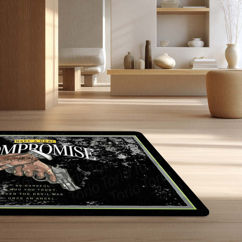 No Compromise Hustle Quote Area Rug (3 mm Thick) | Motivational Street Art Floor Carpet for Modern Room Decor