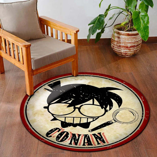 Detective Conan Round Rug | Conan Edogawa Anime Circle Floor Mat | Anti-Slip 3 mm Absorbent Rug for Bedroom, Gaming Room & Manga Decor