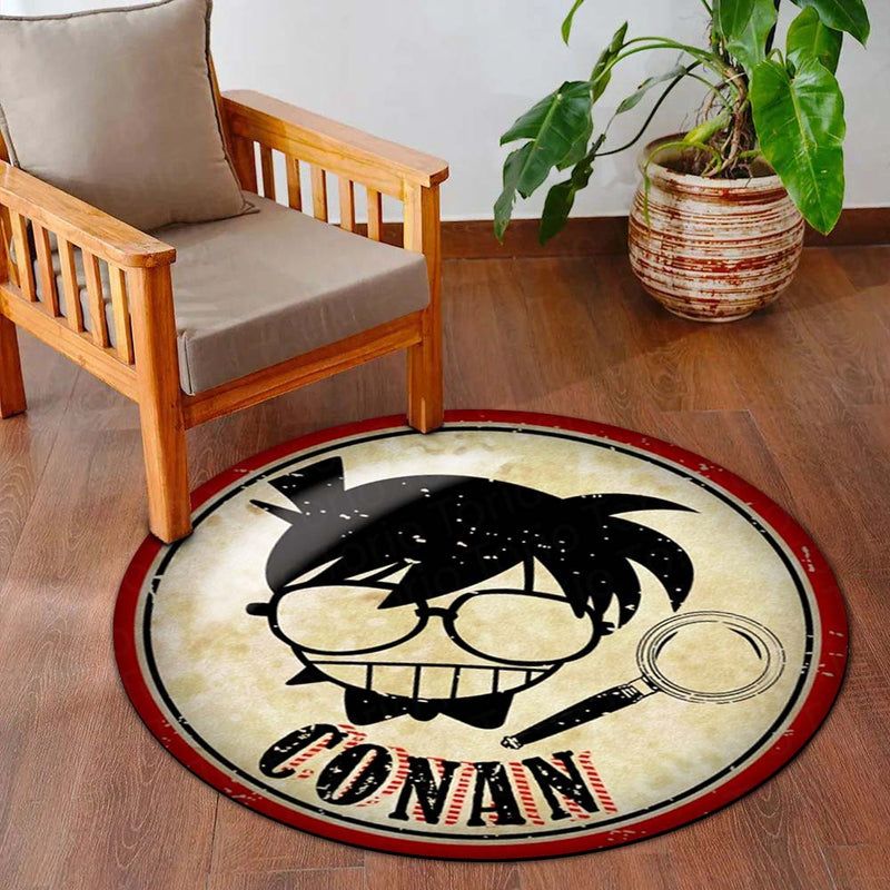 Detective Conan Round Rug | Conan Edogawa Anime Circle Floor Mat | Anti-Slip 3 mm Absorbent Rug for Bedroom, Gaming Room & Manga Decor