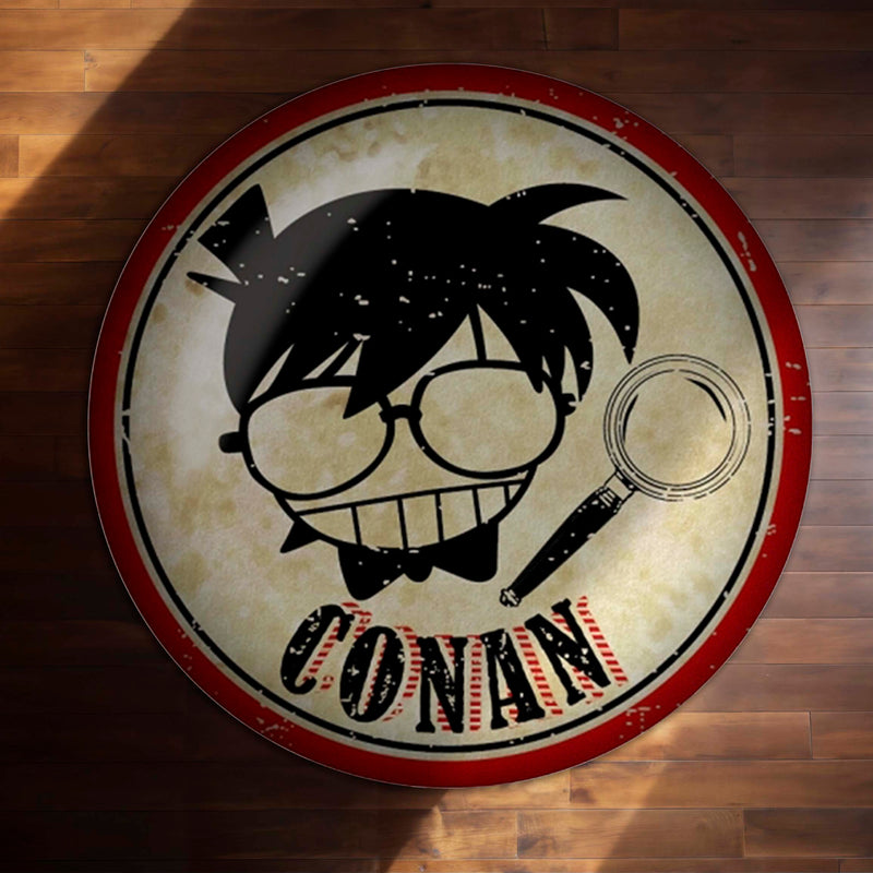 Detective Conan Round Rug | Conan Edogawa Anime Circle Floor Mat | Anti-Slip 3 mm Absorbent Rug for Bedroom, Gaming Room & Manga Decor