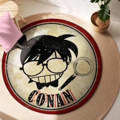 Detective Conan Round Rug | Conan Edogawa Anime Circle Floor Mat | Anti-Slip 3 mm Absorbent Rug for Bedroom, Gaming Room & Manga Decor