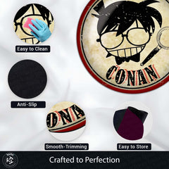 Detective Conan Round Rug | Conan Edogawa Anime Circle Floor Mat | Anti-Slip 3 mm Absorbent Rug for Bedroom, Gaming Room & Manga Decor