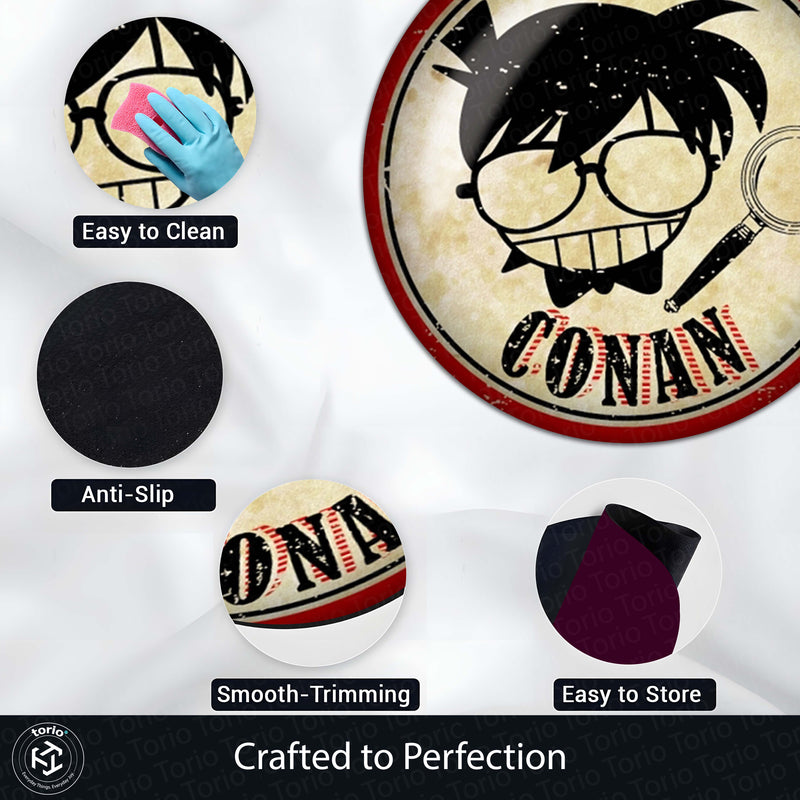 Detective Conan Round Rug | Conan Edogawa Anime Circle Floor Mat | Anti-Slip 3 mm Absorbent Rug for Bedroom, Gaming Room & Manga Decor