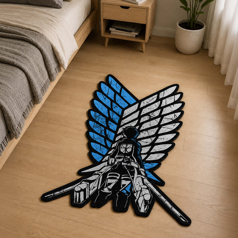 Attack on Titan Survey Corps Wings Cut-out Flat Rug | Scout Regiment Emblem Anime Floor Rug | Premium Anime Gaming Room Decor