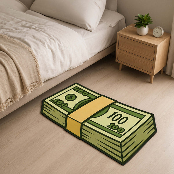 Money Stack Cut-out Flat Rug | Cartoon Cash Bundle Flat Rug | Luxury Gaming & Office Floor Decor
