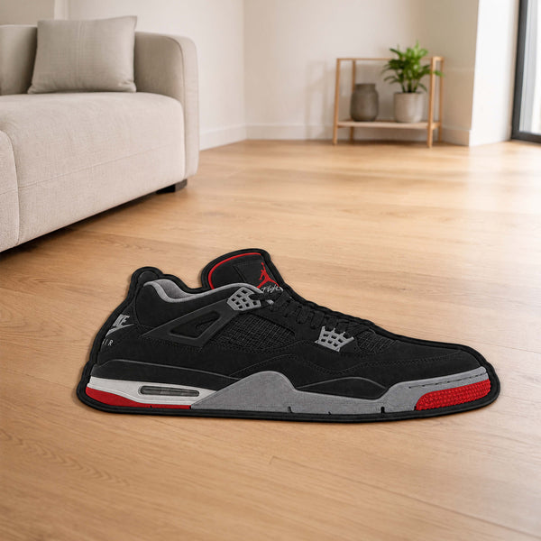 Air Jordan 4 Black Cut-out Flat Rug | Iconic Basketball Sneaker Floor Rug | Premium Streetwear Room Decor