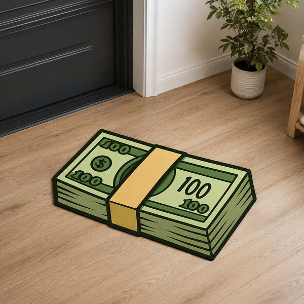 Money Stack Cut-out Flat Rug | Cartoon Cash Bundle Flat Rug | Luxury Gaming & Office Floor Decor