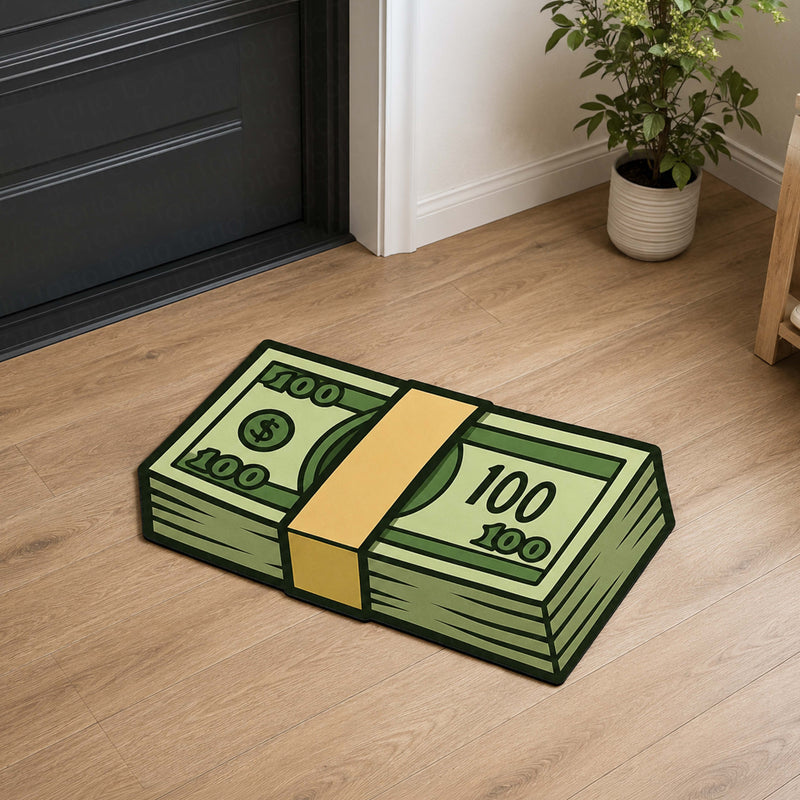 Money Stack Cut-out Flat Rug | Cartoon Cash Bundle Flat Rug | Luxury Gaming & Office Floor Decor