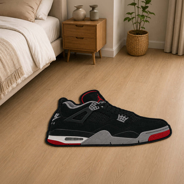 Air Jordan 4 Black Cut-out Flat Rug | Iconic Basketball Sneaker Floor Rug | Premium Streetwear Room Decor