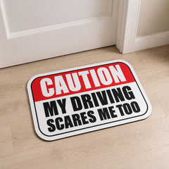 Caution My Driving Scares Me Too Flat Rug | Funny Driver Warning Sign Flat Rug | Novelty Car Lover Floor Decor