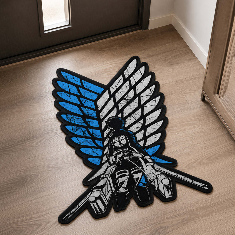 Attack on Titan Survey Corps Wings Cut-out Flat Rug | Scout Regiment Emblem Anime Floor Rug | Premium Anime Gaming Room Decor