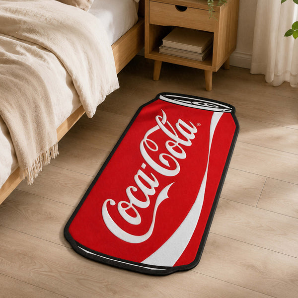 Classic Cola Can Cut-out Flat Rug | Retro Soda-Inspired Beverage Flat Rug | Fun Kitchen & Gaming Room Floor Decor