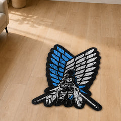 Attack on Titan Survey Corps Wings Cut-out Flat Rug | Scout Regiment Emblem Anime Floor Rug | Premium Anime Gaming Room Decor