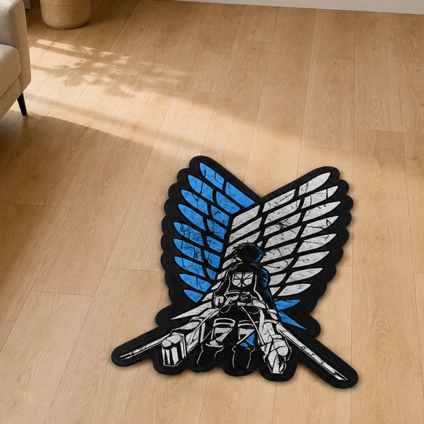 Attack on Titan Survey Corps Wings Cut-out Flat Rug | Scout Regiment Emblem Anime Floor Rug | Premium Anime Gaming Room Decor