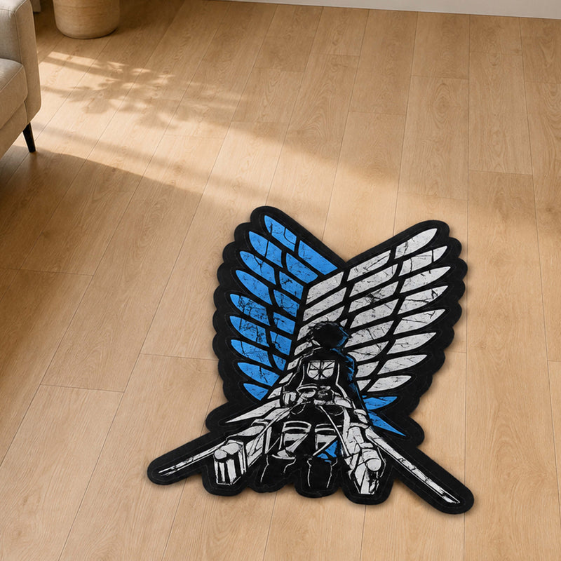 Attack on Titan Survey Corps Wings Cut-out Flat Rug | Scout Regiment Emblem Anime Floor Rug | Premium Anime Gaming Room Decor