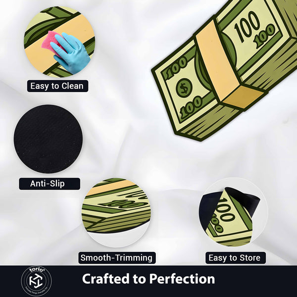 Money Stack Cut-out Flat Rug | Cartoon Cash Bundle Flat Rug | Luxury Gaming & Office Floor Decor