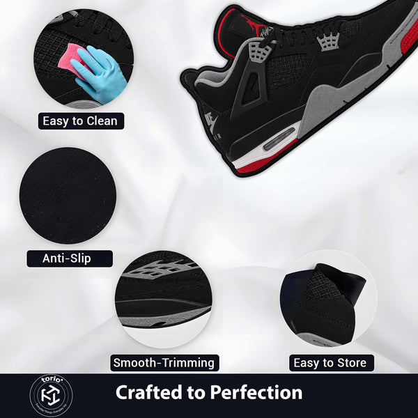 Air Jordan 4 Black Cut-out Flat Rug | Iconic Basketball Sneaker Floor Rug | Premium Streetwear Room Decor