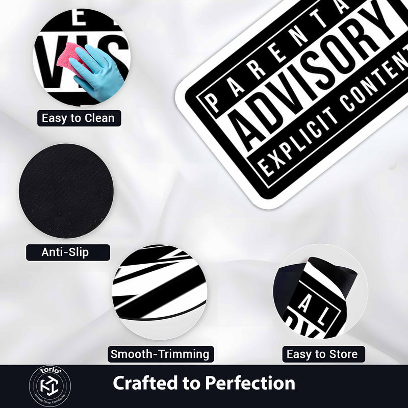 Parental Advisory Explicit Content Flat Rug | Iconic Music Label Inspired Black & White Floor Decor | Hip Hop Album Cover Style Rug